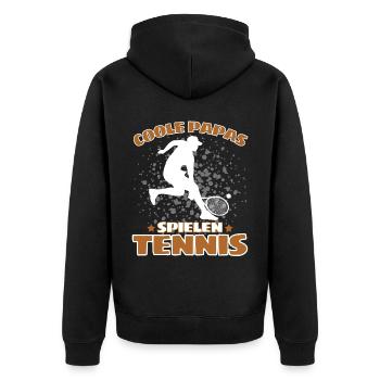 COOLE PAPAS SPIELEN TENNIS Das Lustige - Unisex Premium Bio Zip Hoodie - Schwarz - Hinten - Nico (187cm)