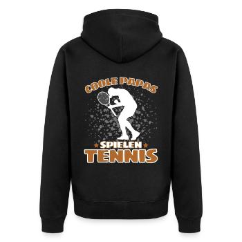 COOLE PAPAS SPIELEN TENNIS Das Lustige - Unisex Premium Bio Zip Hoodie - Schwarz - Hinten - Nico (187cm)