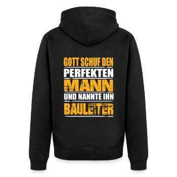 Bauleiter - Unisex Premium Bio Zip Hoodie - Schwarz - Hinten - Nico (187cm)