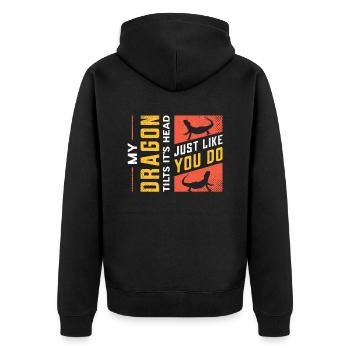 Mein Drache Neigt Seinen Kopf, Genau Wie Du - Unisex Premium Bio Zip Hoodie - Schwarz - Hinten - Nico (187cm)