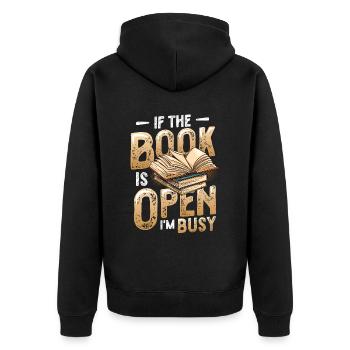 Wenn Das Buch Offen Ist, bin Ich am lesen - Unisex Premium Bio Zip Hoodie - Schwarz - Hinten - Nico (187cm)
