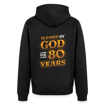 Von Gott Gesegnete Ordensleute, Seit 80 Jahren - Unisex Premium Bio Zip Hoodie - Schwarz - Hinten - Nico (187cm)