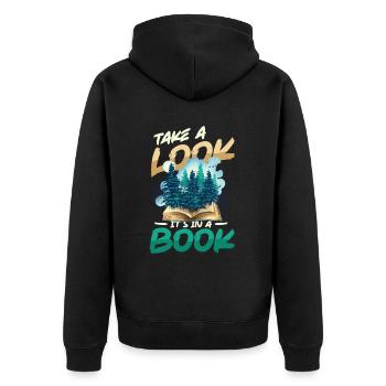 Look what's in a book: Reading Lover - Unisex Premium Organic Zip Hoodie - black - Back - Nico (187cm)