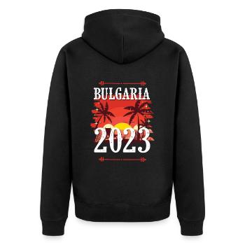 Bulgarien 2023 - Unisex Premium Bio Zip Hoodie - Schwarz - Hinten - Nico (187cm)
