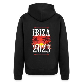 Ibiza 2023 - Unisex Premium Bio Zip Hoodie - Schwarz - Hinten - Nico (187cm)