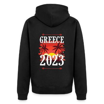 Greece 2023 - Unisex Premium Organic Zip Hoodie - black - Back - Nico (187cm)