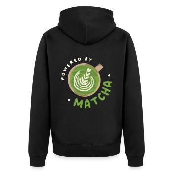 Powered By Matcha Green Tea Japanese - Unisex Premium Organic Zip Hoodie - black - Back - Nico (187cm)