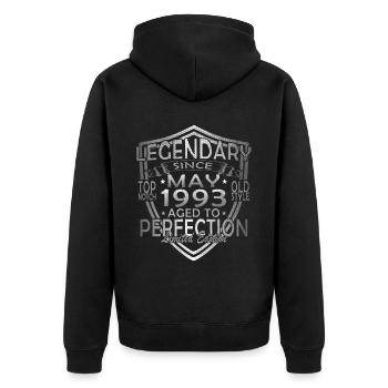 Geburtsjahr 1993 Mai - Unisex Premium Bio Zip Hoodie - Schwarz - Hinten - Nico (187cm)