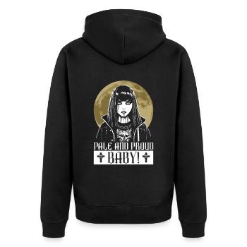 Blass und stolz, Baby! - Moontanisch Gotisch - Unisex Premium Bio Zip Hoodie - Schwarz - Hinten - Nico (187cm)