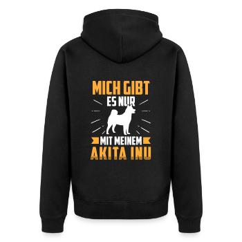 Nur mit meinem Akita Inu japanischer Akita Inu - Unisex Premium Bio Zip Hoodie - Schwarz - Hinten - Nico (187cm)