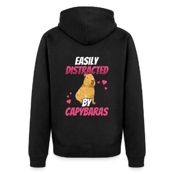 Capybara distracts capybara from South America - Unisex Premium Organic Zip Hoodie - black - Back - Nico (187cm)