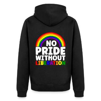 Kein Stolz ohne Befreiung Regenbogen LGBTQ Schwul - Unisex Premium Bio Zip Hoodie - Schwarz - Hinten - Nico (187cm)