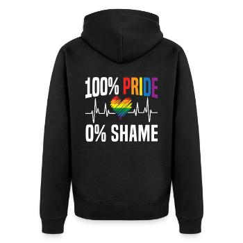 100% Pride 0% Schande Regenbogenmonat LGBTQ Gay Pride - Unisex Premium Bio Zip Hoodie - Schwarz - Hinten - Nico (187cm)