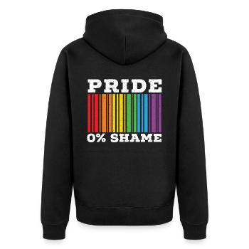100% Pride 0% Shame Rainbow Month LGBTQ Gay Pride - Unisex Premium Organic Zip Hoodie - black - Back - Nico (187cm)