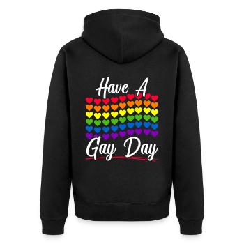 Haben Sie einen Schwulentag Regenbogen-Pride-Monat LGBTQ-Gay-Pride - Unisex Premium Bio Zip Hoodie - Schwarz - Hinten - Nico (187cm)