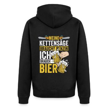 Ich brauche Bier die Kettensäge braucht Benzin - Unisex Premium Bio Zip Hoodie - Schwarz - Hinten - Nico (187cm)
