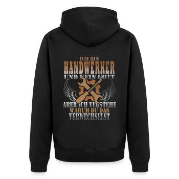 Maurer Handwerker Handwerk Heimwerken Schrauber - Unisex Premium Bio Zip Hoodie - Schwarz - Hinten - Nico (187cm)