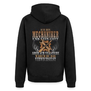 Mechaniker Mechanikerin Mechanik Geschenk - Unisex Premium Bio Zip Hoodie - Schwarz - Hinten - Nico (187cm)