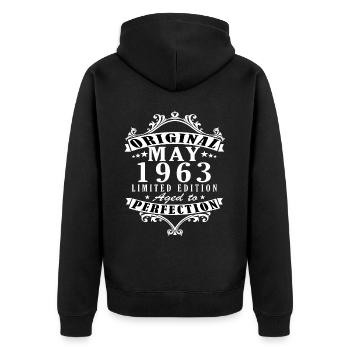 Millésime mai 1963 - Veste à capuche bio Premium Unisexe - noir - Dos - Nico (187cm)