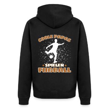 COOLE PAPAS SPIELEN FUßBALL! Papa Fussball Spruch - Unisex Premium Bio Zip Hoodie - Schwarz - Hinten - Nico (187cm)
