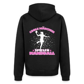 COOLE MÄDCHEN SPIELEN HANDBALL Handballer - Unisex Premium Bio Zip Hoodie - Schwarz - Hinten - Nico (187cm)