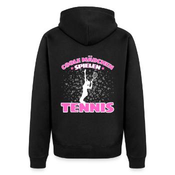 COOLE MÄCHEN SPIELEN TENNIS Lustiges - Unisex Premium Bio Zip Hoodie - Schwarz - Hinten - Nico (187cm)