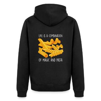 Lustiger Pasta-Nudel-Liebhaber - Unisex Premium Bio Zip Hoodie - Schwarz - Hinten - Nico (187cm)