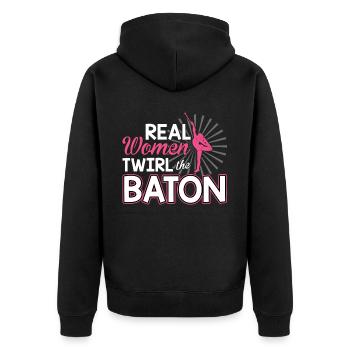 Real Women Twirl The Baton - Baton Twirler - Unisex Premium Bio Zip Hoodie - Schwarz - Hinten - Nico (187cm)