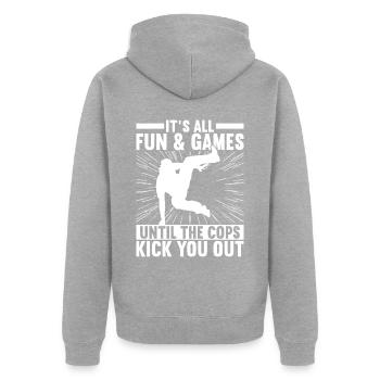 Parkour Freerunning - Veste à capuche bio Premium Unisexe - gris chiné - Dos - Nico (187cm)