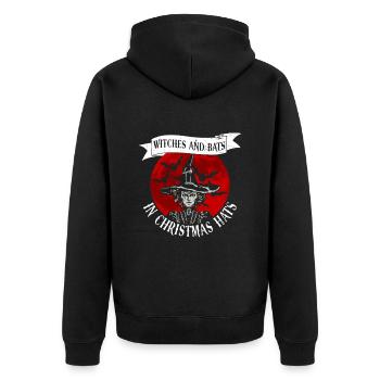 Hexen und Fledermäuse in Weihnachtsmützen - Goth - Unisex Premium Bio Zip Hoodie - Schwarz - Hinten - Nico (187cm)