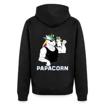 Papa Einhorn Humor Papcorn Geschenk Vatertag - Unisex Premium Bio Zip Hoodie - Schwarz - Hinten - Nico (187cm)