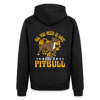 All you need is love and a Pitbull - Unisex Premium Bio Zip Hoodie - Schwarz - Hinten - Nico (187cm)