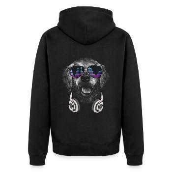 Dog with headphones and cool music glasses - Unisex Premium Organic Zip Hoodie - black - Back - Nico (187cm)