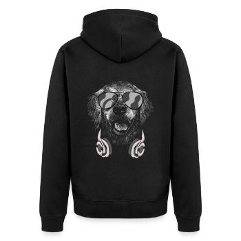 Dog with headphones and cool music glasses - Unisex Premium Organic Zip Hoodie - black - Back - Nico (187cm)