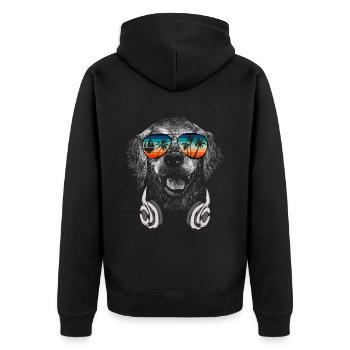 Dog with cool sunglasses for holidaymakers - Unisex Premium Organic Zip Hoodie - black - Back - Nico (187cm)