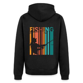 Vintage Angler Retro Angeln Fischer Angel - Unisex Premium Bio Zip Hoodie - Schwarz - Hinten - Nico (187cm)