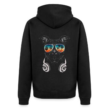 Hund mit cooler Sonnen Brille für Urlauber - Unisex Premium Bio Zip Hoodie - Schwarz - Hinten - Nico (187cm)