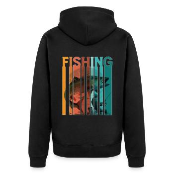 Vintage Angler Retro Angeln Fischer Angel - Unisex Premium Bio Zip Hoodie - Schwarz - Hinten - Nico (187cm)