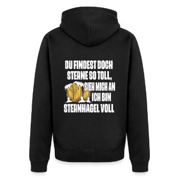 Sieh mich an, ich bin Sternhagel voll! Lustiges - Unisex Premium Bio Zip Hoodie - Schwarz - Hinten - Nico (187cm)