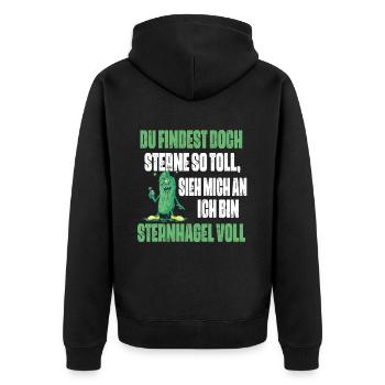 Sieh mich an, ich bin Sternhagel voll! Lustiges - Unisex Premium Bio Zip Hoodie - Schwarz - Hinten - Nico (187cm)
