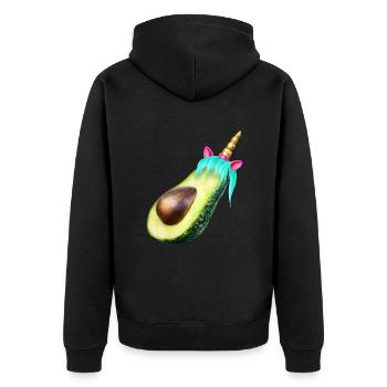 Glückliche Einhorn Avocado - Unisex Premium Bio Zip Hoodie - Schwarz - Hinten - Nico (187cm)