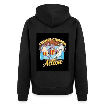 Ligts Camera Action - Unisex Premium Organic Zip Hoodie - black - Back - Nico (187cm)