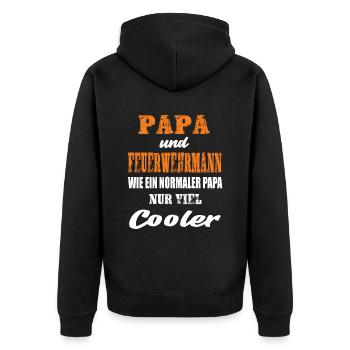 Papa und Feuerwehrmann - Unisex Premium Bio Zip Hoodie - Schwarz - Hinten - Nico (187cm)