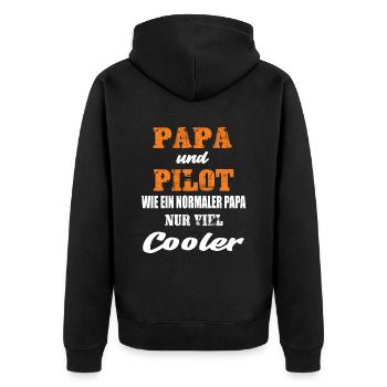 Papa und Pilot - Unisex Premium Bio Zip Hoodie - Schwarz - Hinten - Nico (187cm)