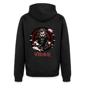 Vikings Warrior Norse God Vidar Aesir God Of Stren - Unisex Premium Bio Zip Hoodie - Schwarz - Hinten - Nico (187cm)