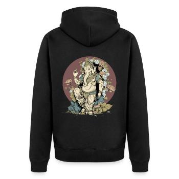 Hindu God Ganesha Floral Hinduism Elephant Deity L - Unisex Premium Organic Zip Hoodie - black - Back - Nico (187cm)