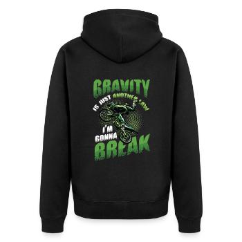 Schwerkraft, Ein Weiteres Gesetz - Unisex Premium Bio Zip Hoodie - Schwarz - Hinten - Nico (187cm)
