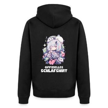 Lustiges Anime Schlafshirt - Kawaii Nachtwäsche - Unisex Premium Bio Zip Hoodie - Schwarz - Hinten - Nico (187cm)
