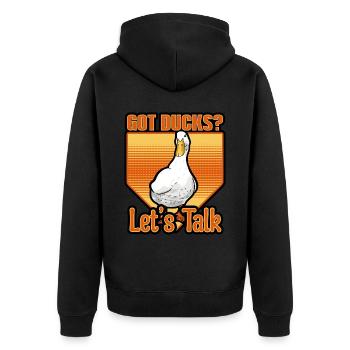 Ducks - Got Ducks Let's Talk - Unisex Premium Organic Zip Hoodie - black - Back - Nico (187cm)