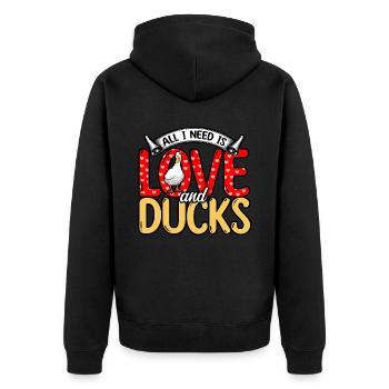 Ducks - All I Need Is Love And Ducks - Unisex Premium Organic Zip Hoodie - black - Back - Nico (187cm)